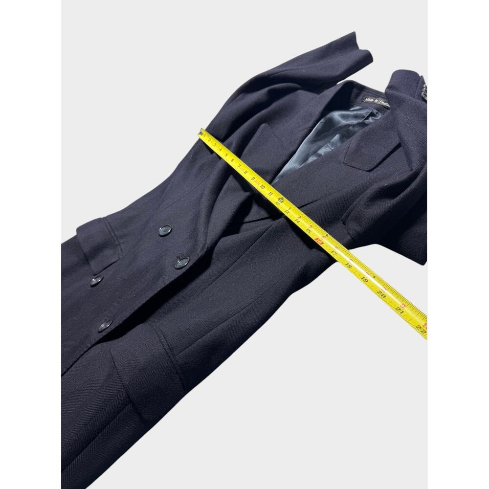 Vintage Burberrys Long Trench Coat Womens UK 6 Navy Blue Wool Double Breasted - Picture 14 of 16